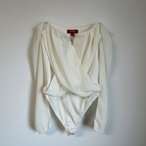 GUESS Cream Off-The-Shoulder Wrap Bodysuit Small Date Night